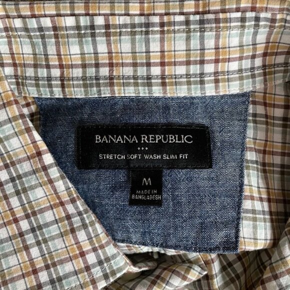 Banana Republic Button Front Shirt Mens Medium Slim Fit Brown Plaid Cotton - Picture 5 of 8